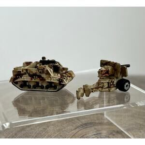 Vintage Military Micro Machines Tank Cannon Tan Brown Green Camo Artillery Toy
